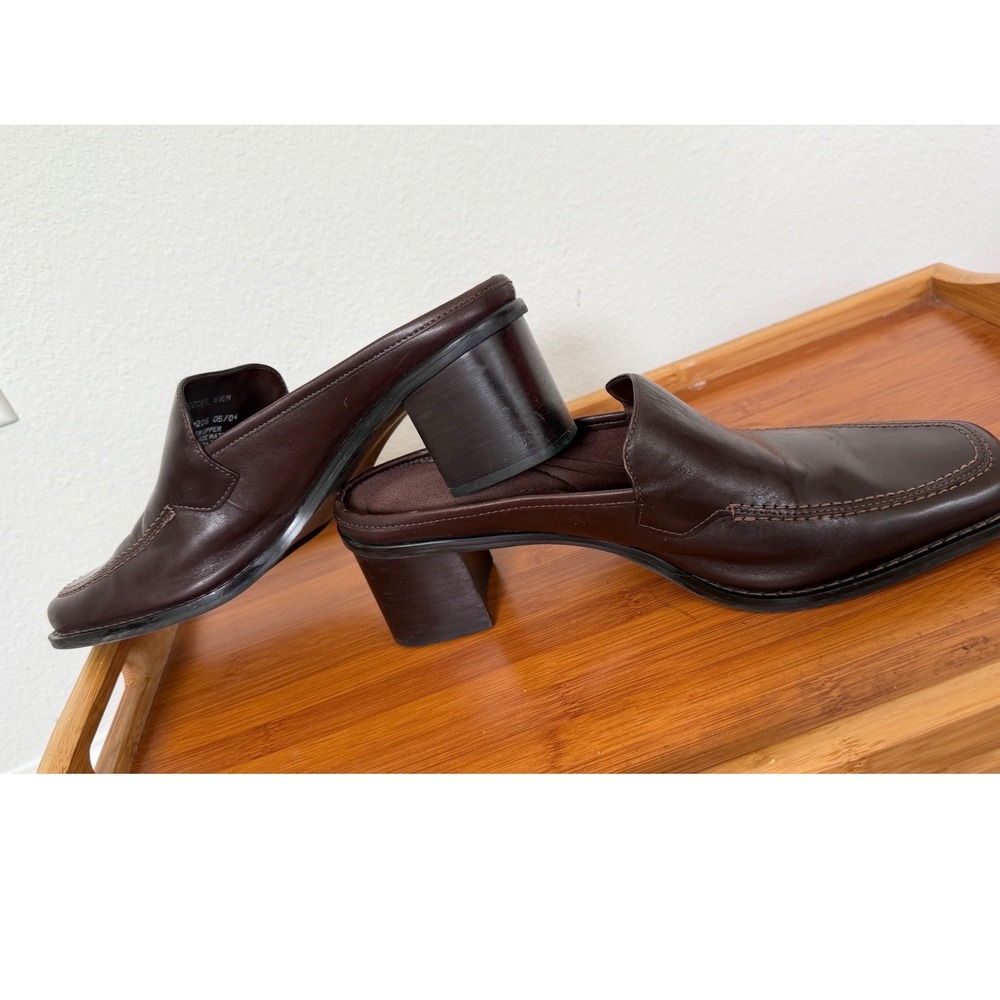 Bass Ceecee Brown Leather Square Toe Block Heel Mules 9.5M 621020A-206 Preppy - Picture 15 of 16